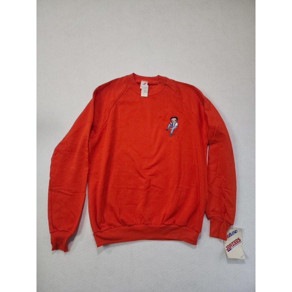 Vtg Y2K Jerzees Sweatshirt Womens XL Orange Fleece Lined Betty Boop Embroidered